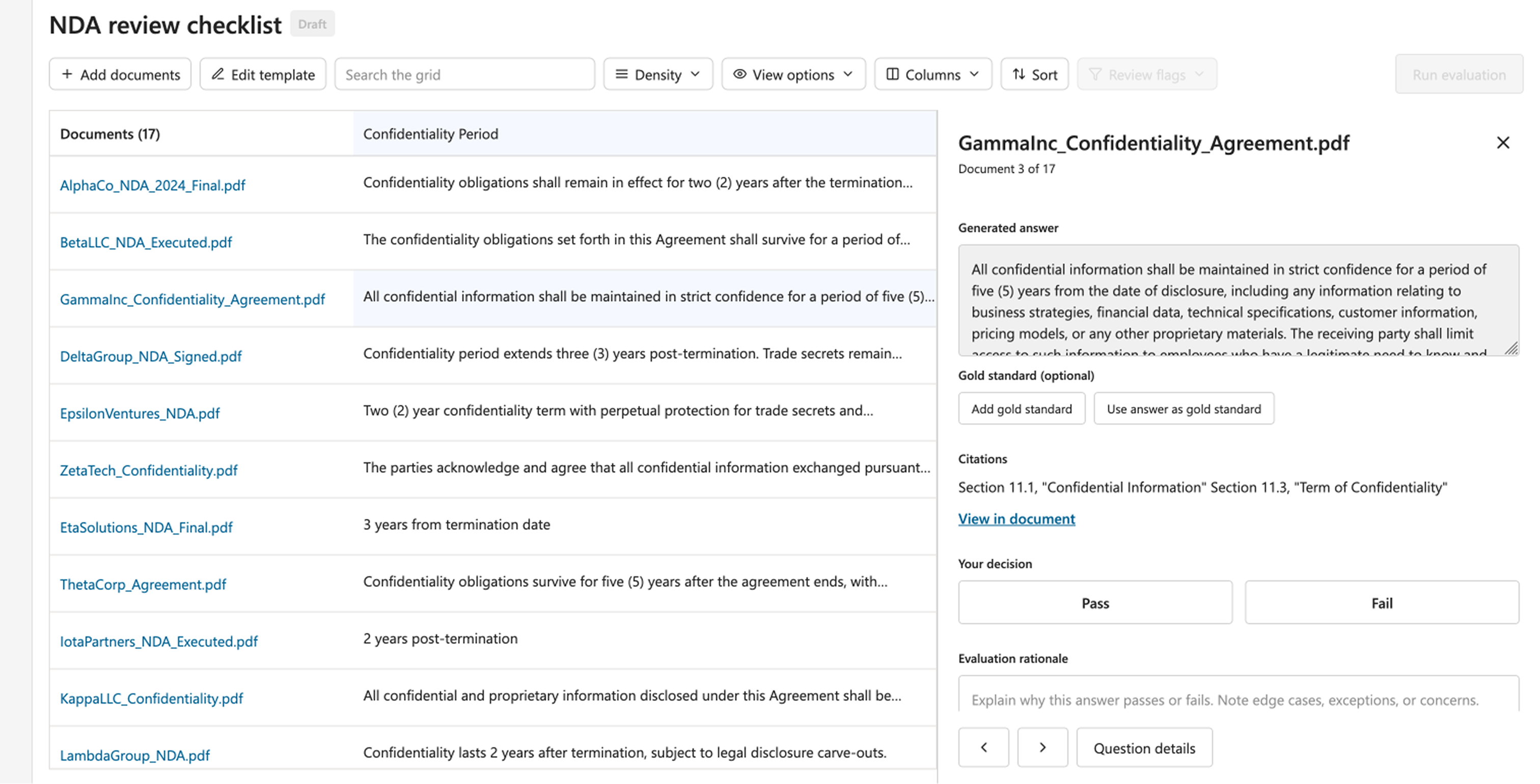 Grid and panel interface for expert document review